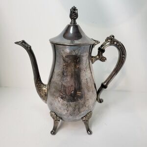 Leonard Silver Plated Coffee Pot Server Vintage Ornate Floral Footed